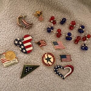 Patriotic Pins, Bracelet and Earring Set